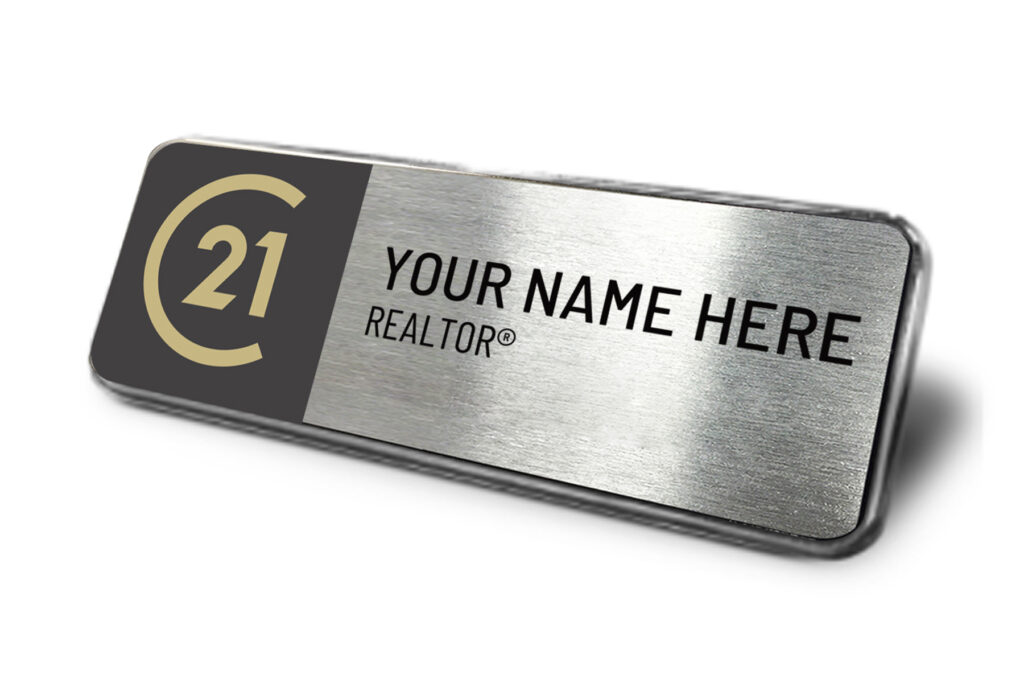 Framed Name Tag - Black/Silver Century 21 1x3 Name Tag