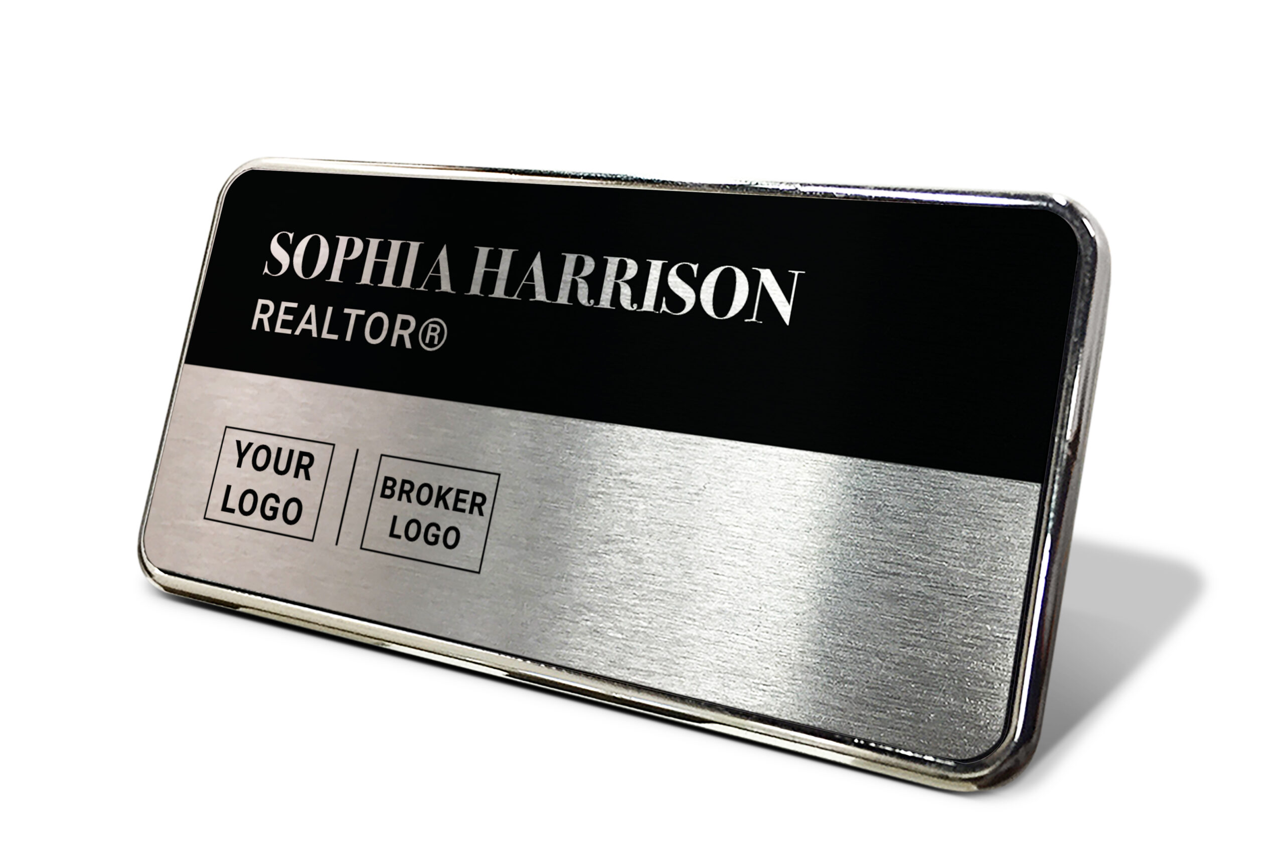 1.5x3 Black/Silver Framed Name tag (Left) - Generic Store